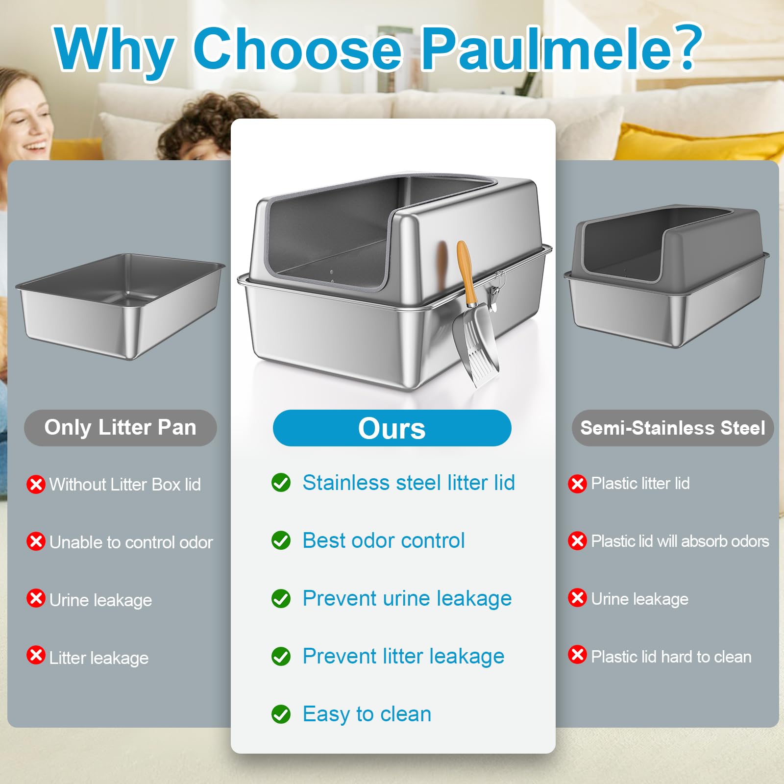 Paulmele stainless steel lid highlights durable easy-clean design that resists odors