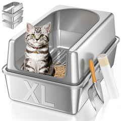 Paulmele XL stainless steel litter box top view highlights durable build and easy maintenance