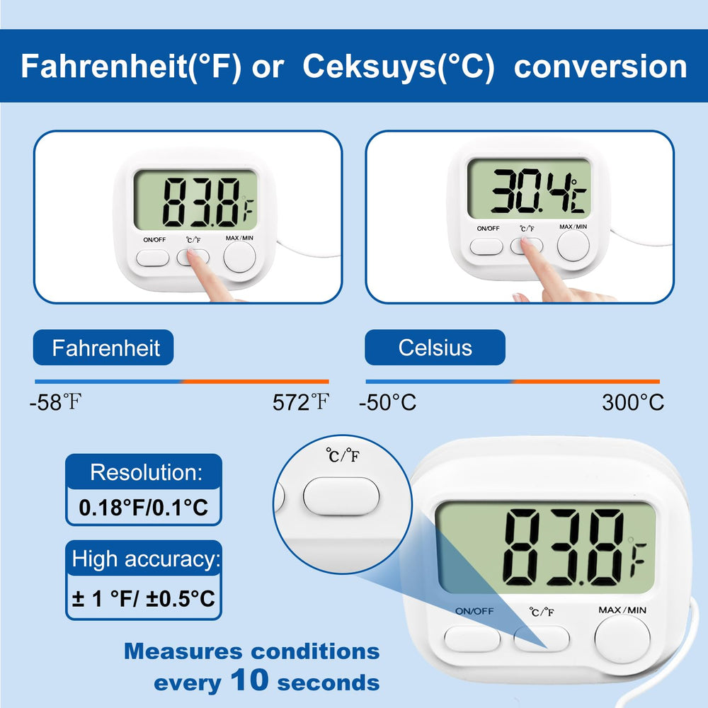 PAULTEMP battery-powered digital thermometer uses a 1.5V AAA battery.