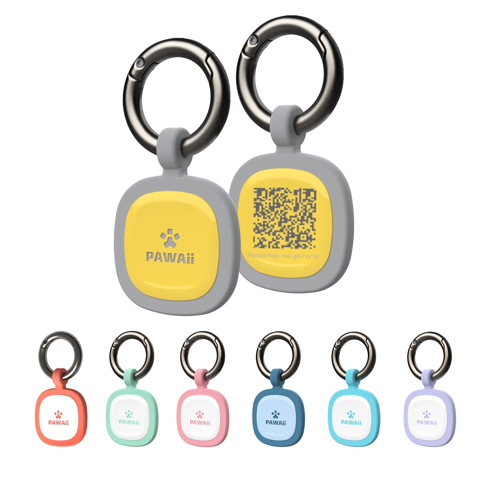 Pawaii silent silicone dog ID tag in yellow on a collar for quick reunions.