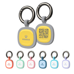Pawaii silent silicone dog ID tag in yellow on a collar for quick reunions.