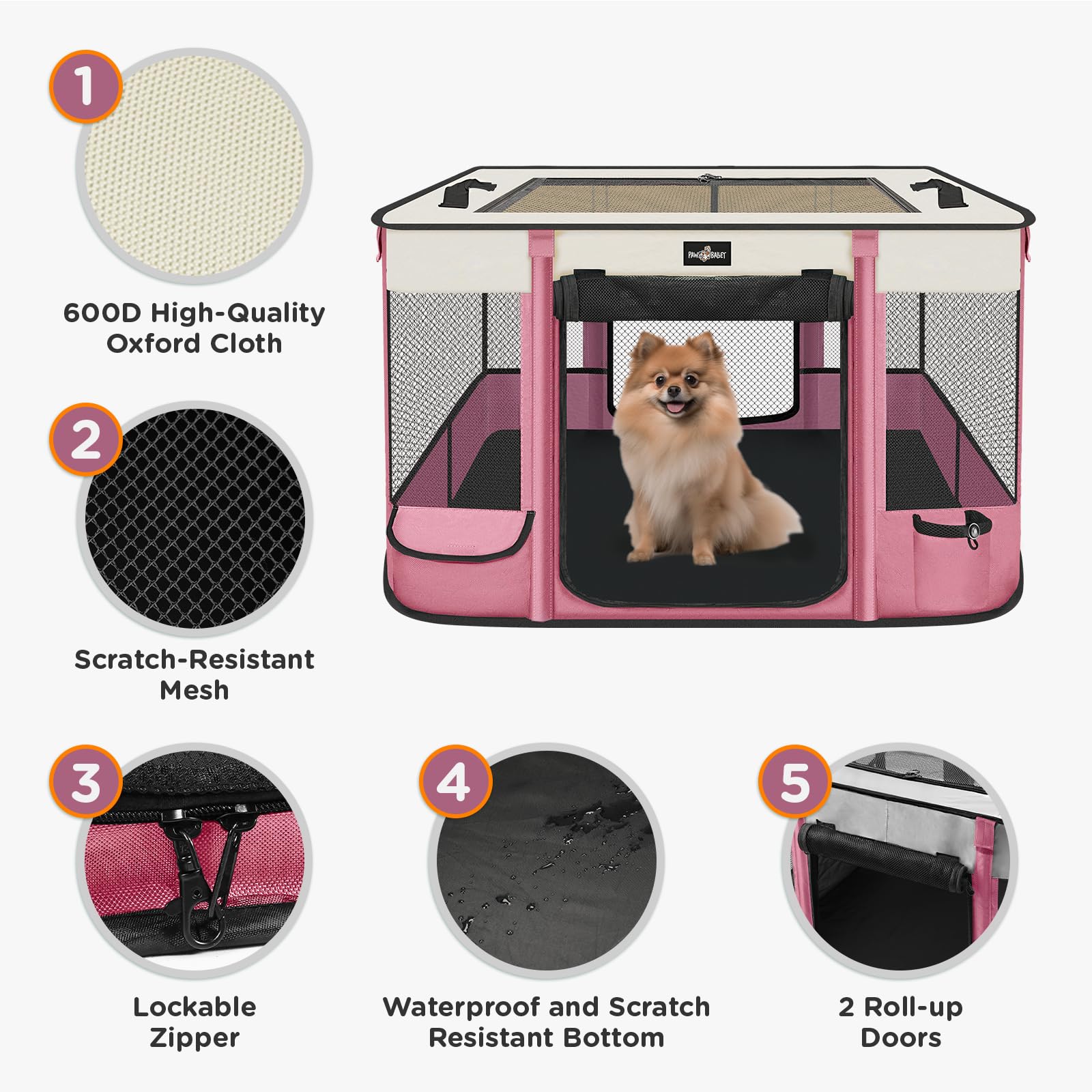 PAW BALLET foldable pet playpen 360-mesh ventilation keeps air flowing.