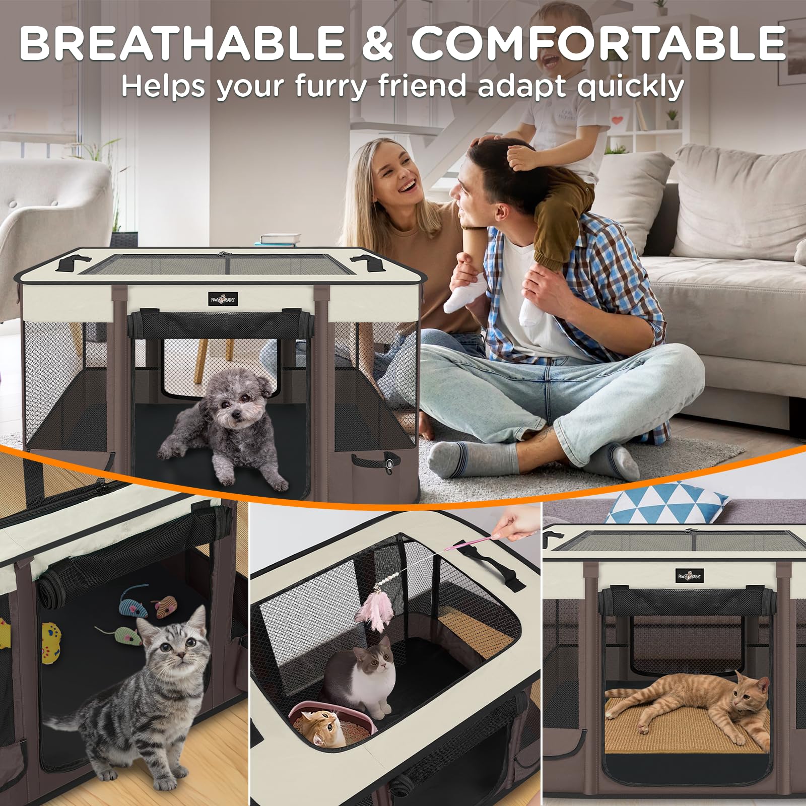 PAW BALLET Foldable Pet Playpen waterproof bottom for easy cleaning