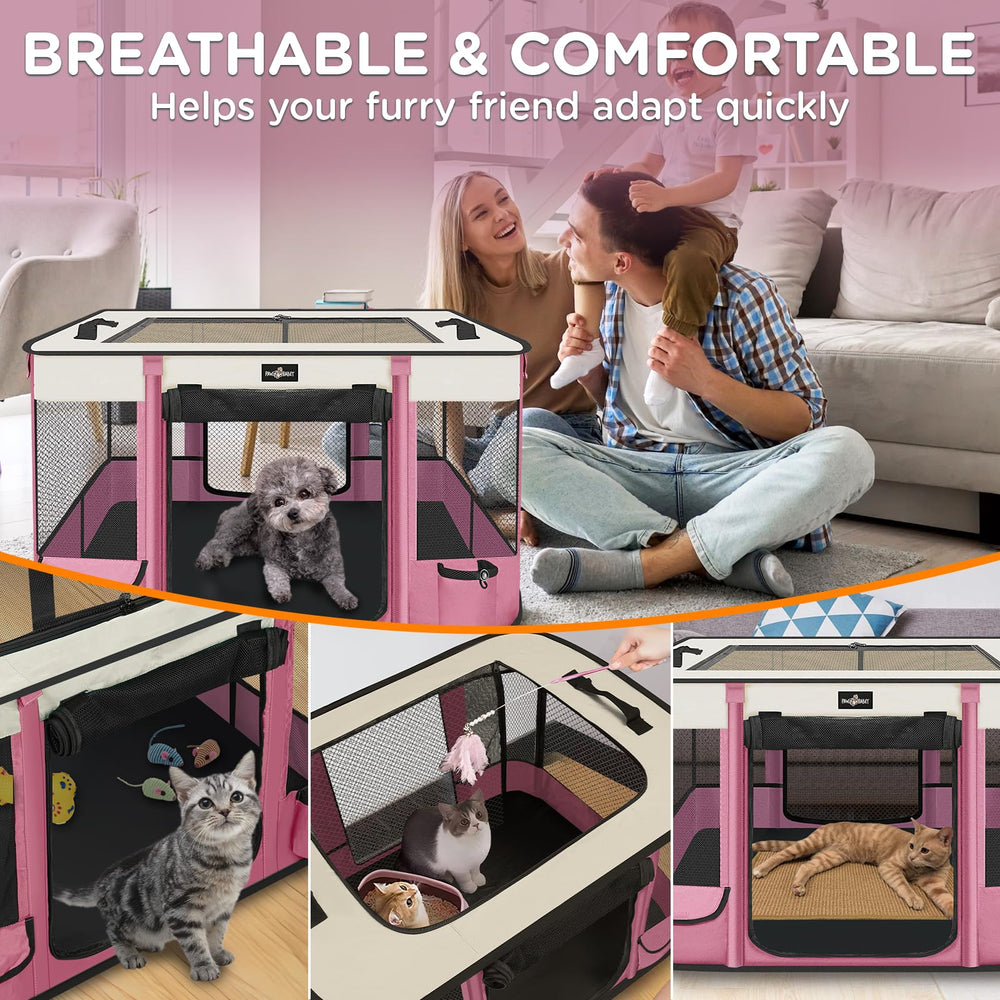 PAW BALLET foldable pet playpen waterproof bottom allows quick cleanup.