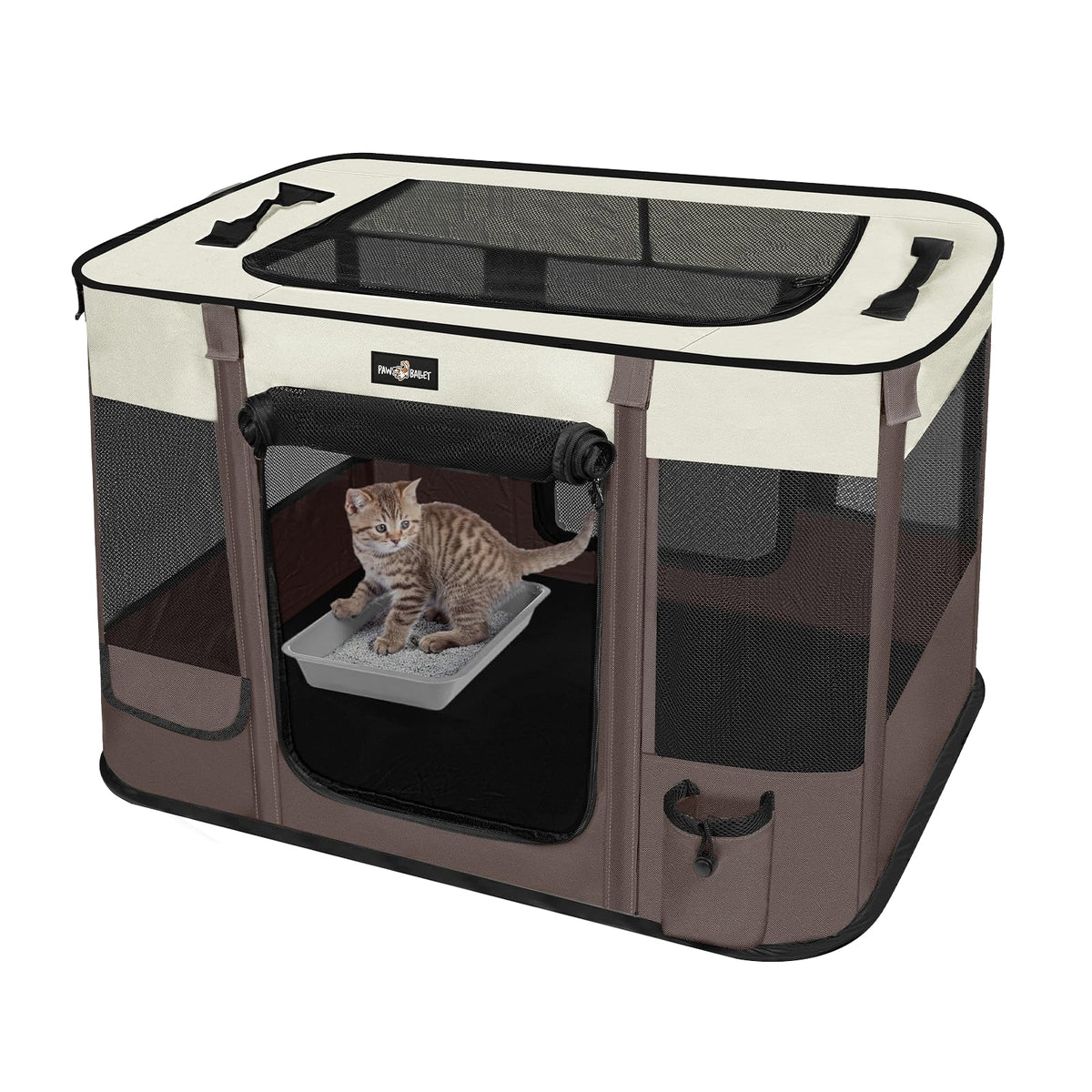 PAW BALLET Foldable Playpen wide view shows spacious lounge for small pets