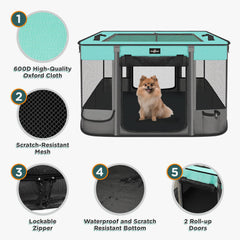 PAW BALLET playpen with retractable top provides shade and ventilation.