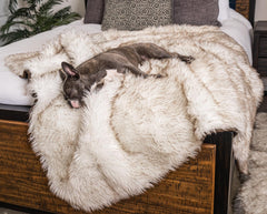 PAW BRANDS PupProtector waterproof throw blanket closeup faux fur calms pets.