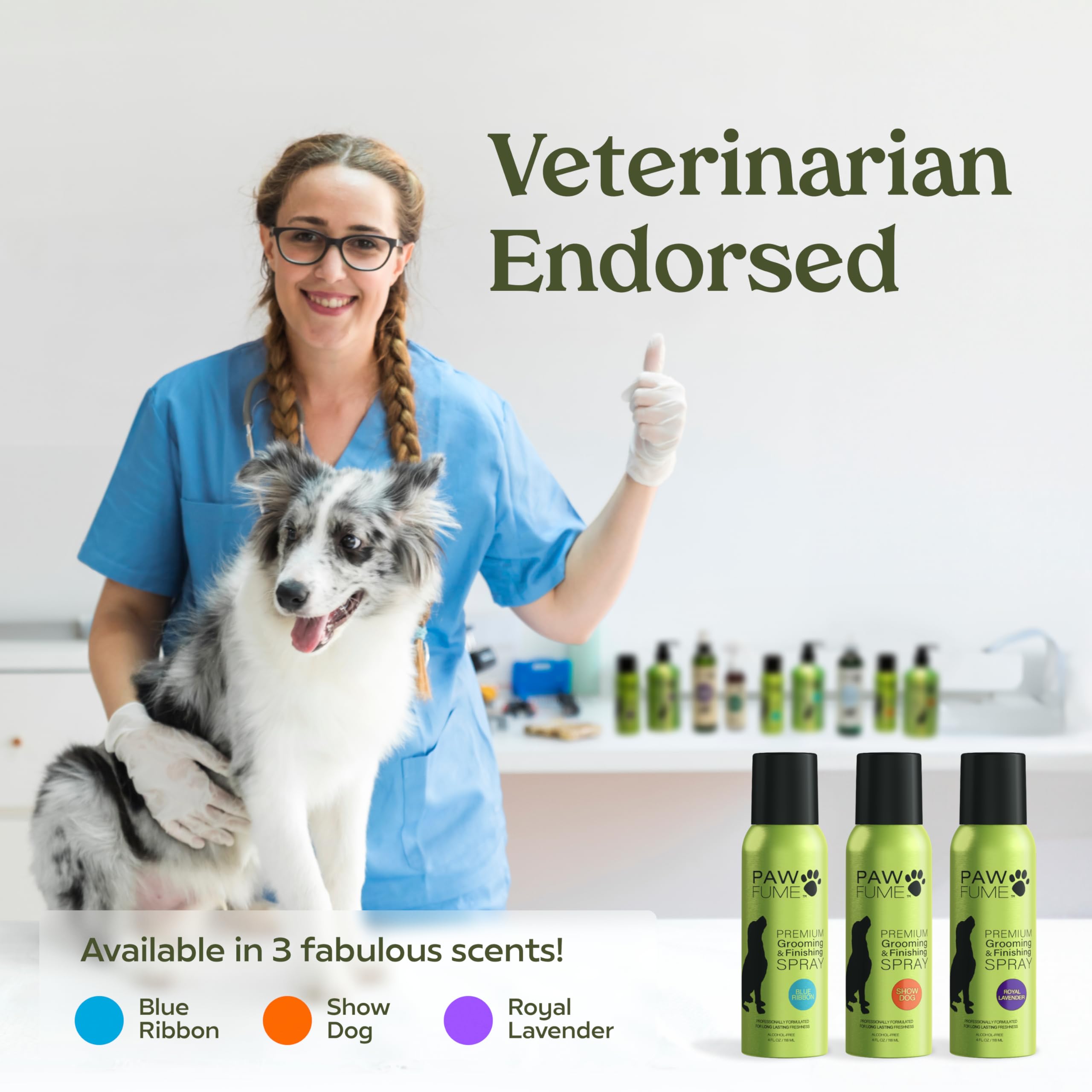 Paw Fume PAWFUME alcohol-free formula respects sensitive skin on dogs.