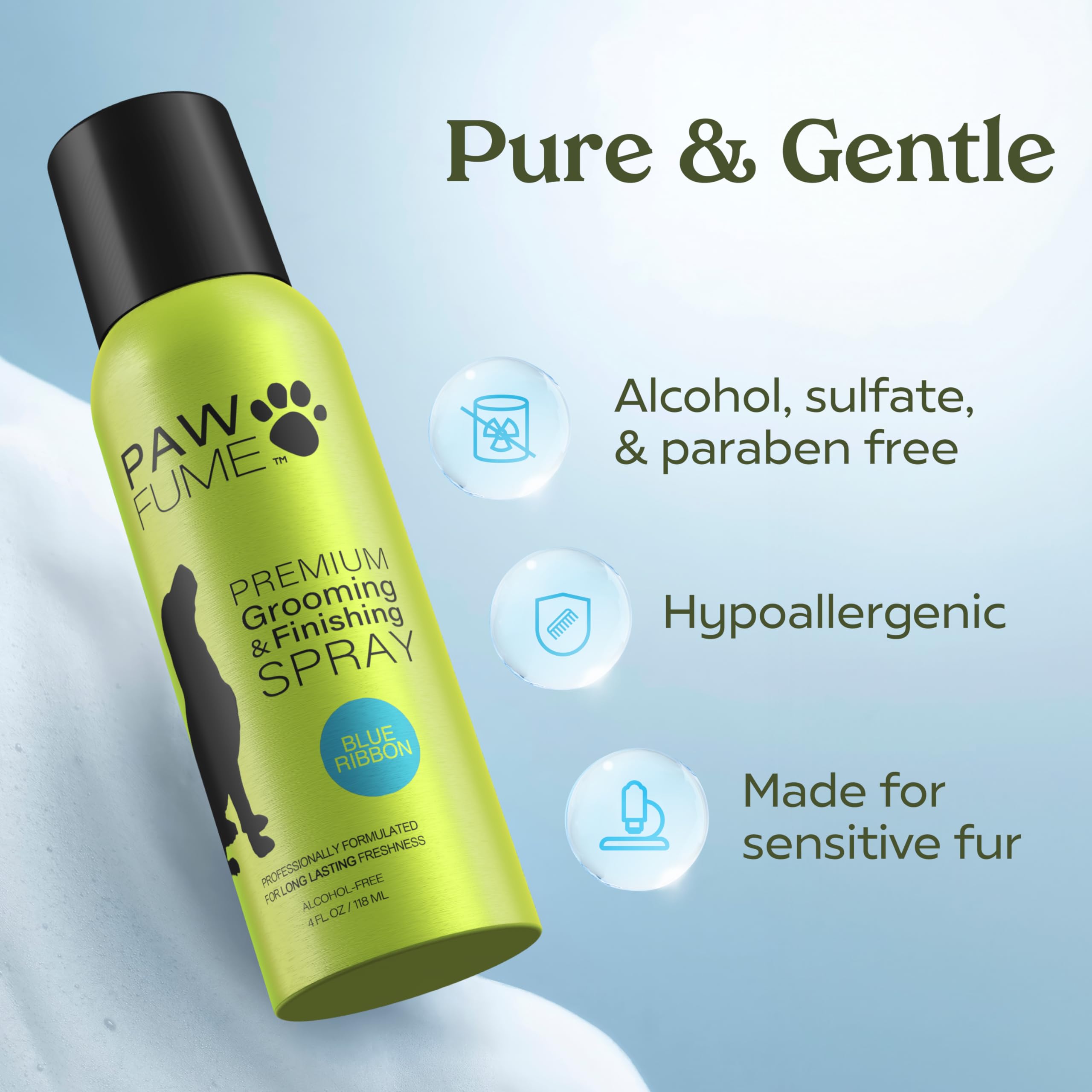 Paw Fume Blue Ribbon probiotic formula closeup highlighting gentle skin nourishment.