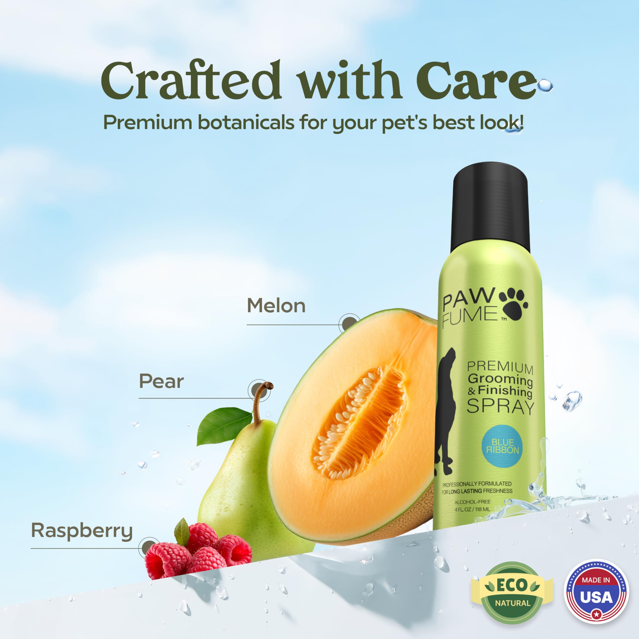 Paw Fume Blue Ribbon soft coat closeup demonstrates shiny, tangle-free grooming results.