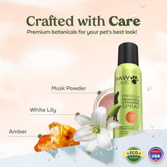 Paw Fume PAWFUME detangler improves brushing and reduces knots.