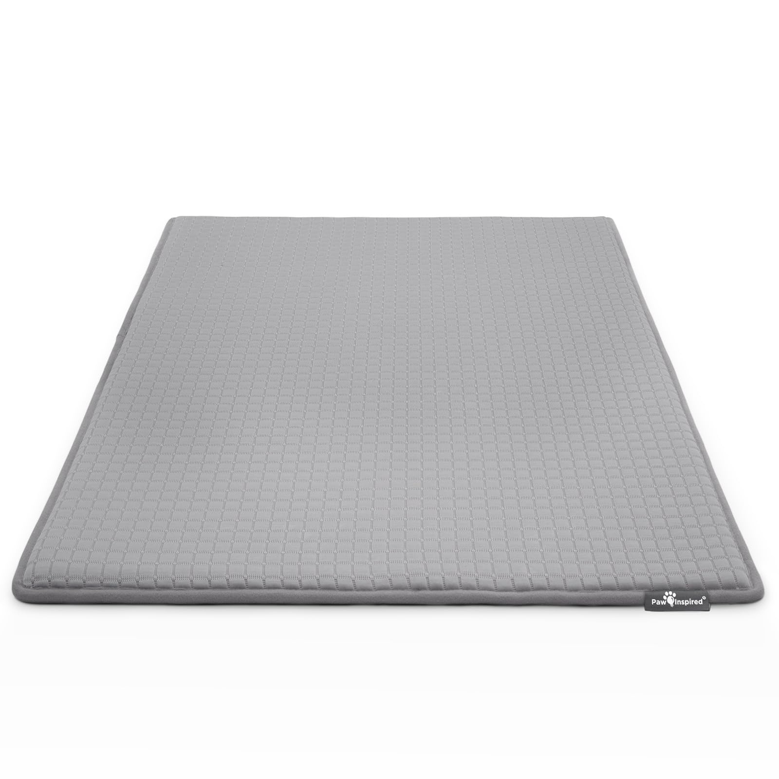 Paw Inspired cooling-orthopedic crate pad inside kennel for dog comfort and joint support.