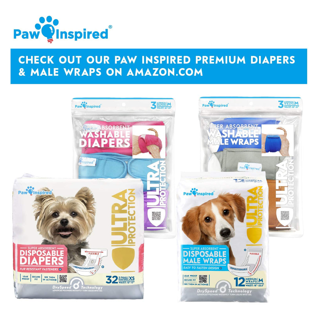 Paw Inspired purple size-chart view highlights S/M/L options for flexible sizing