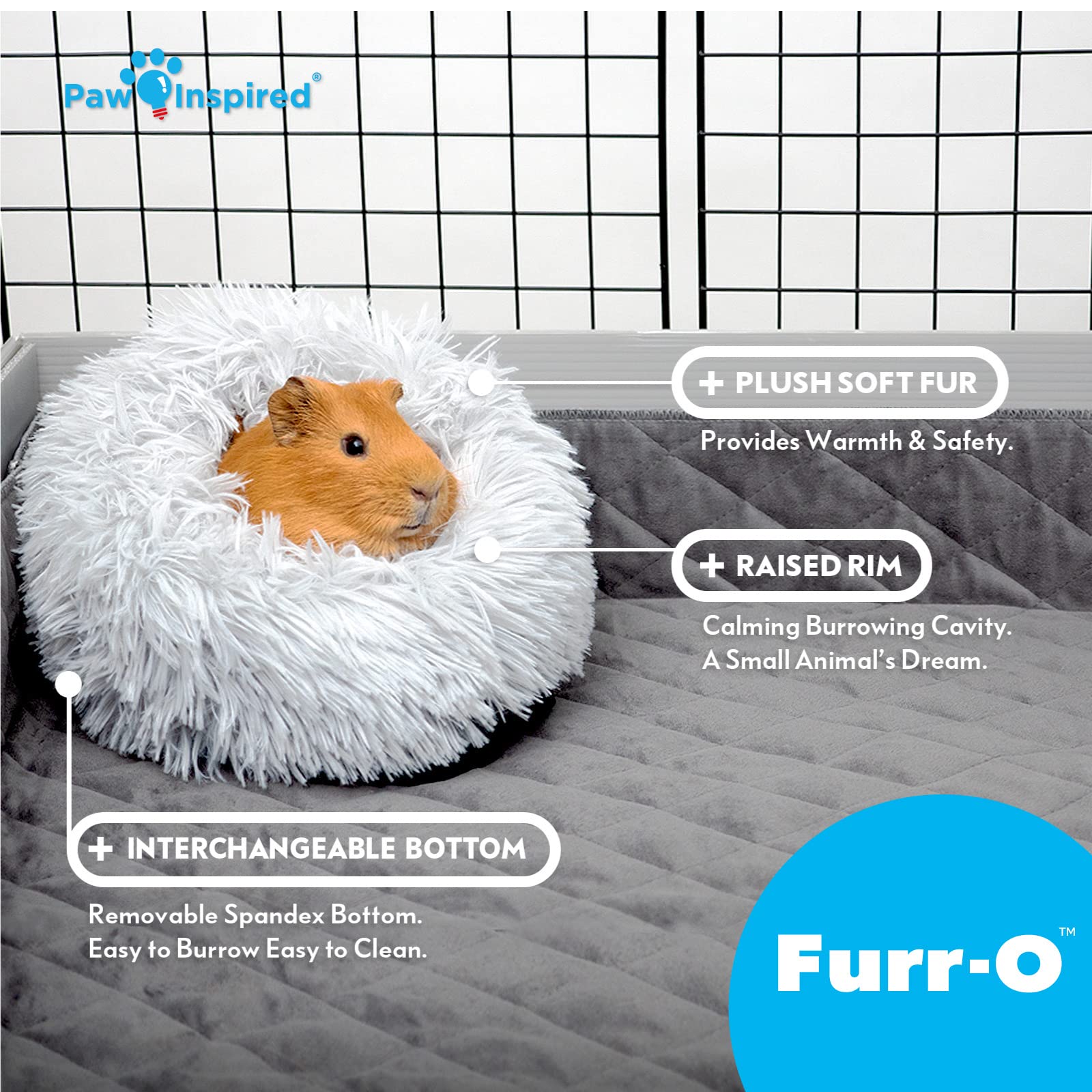 Paw Inspired Furr-O cozy burrow encourages tunneling and hideaway enrichment for guinea pigs.