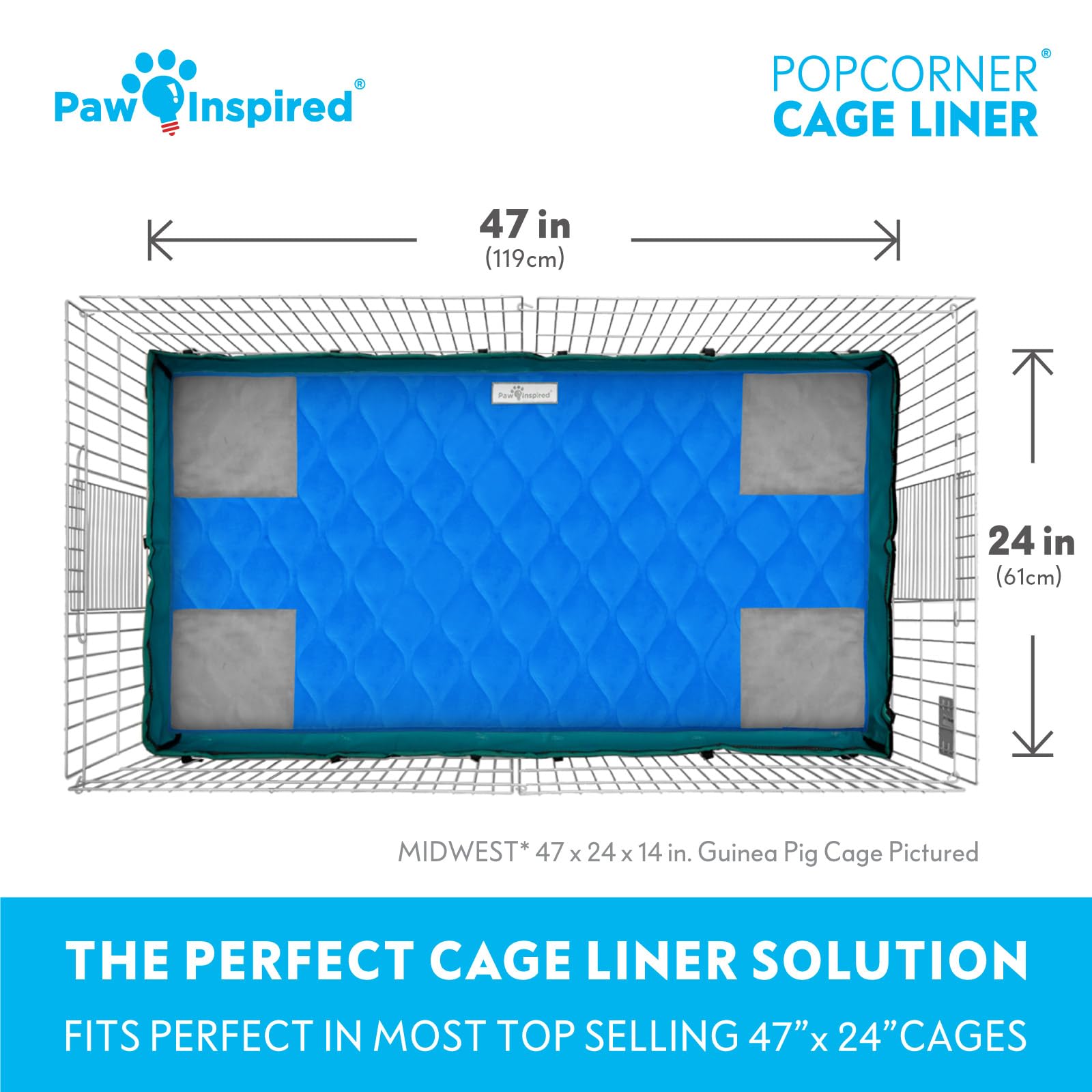 Paw Inspired PopCorner blue waterproof bottom demonstrates leak-proof protection for small pets.