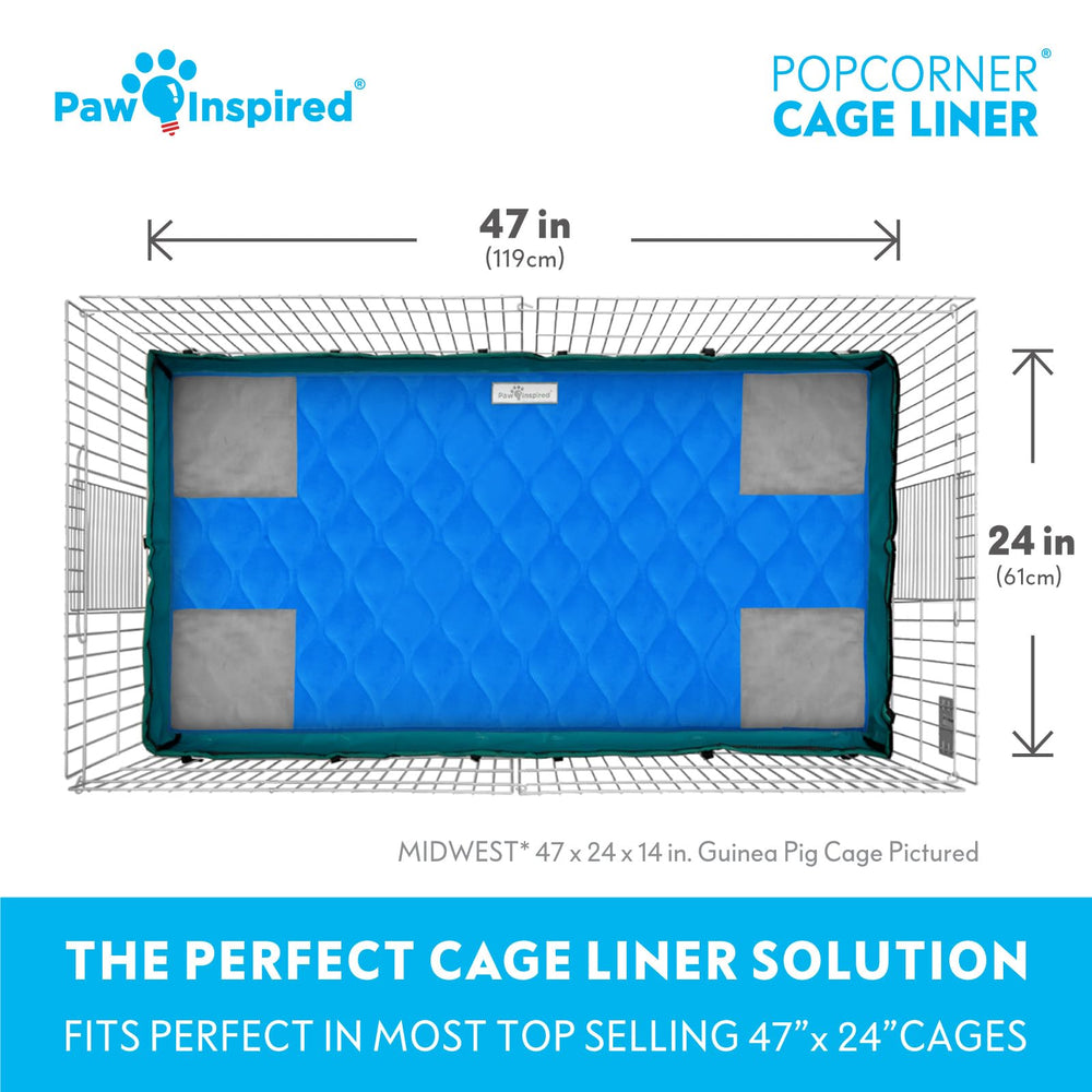 Paw Inspired PopCorner blue waterproof bottom demonstrates leak-proof protection for small pets.