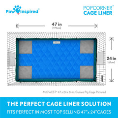 Paw Inspired PopCorner blue waterproof bottom demonstrates leak-proof protection for small pets.