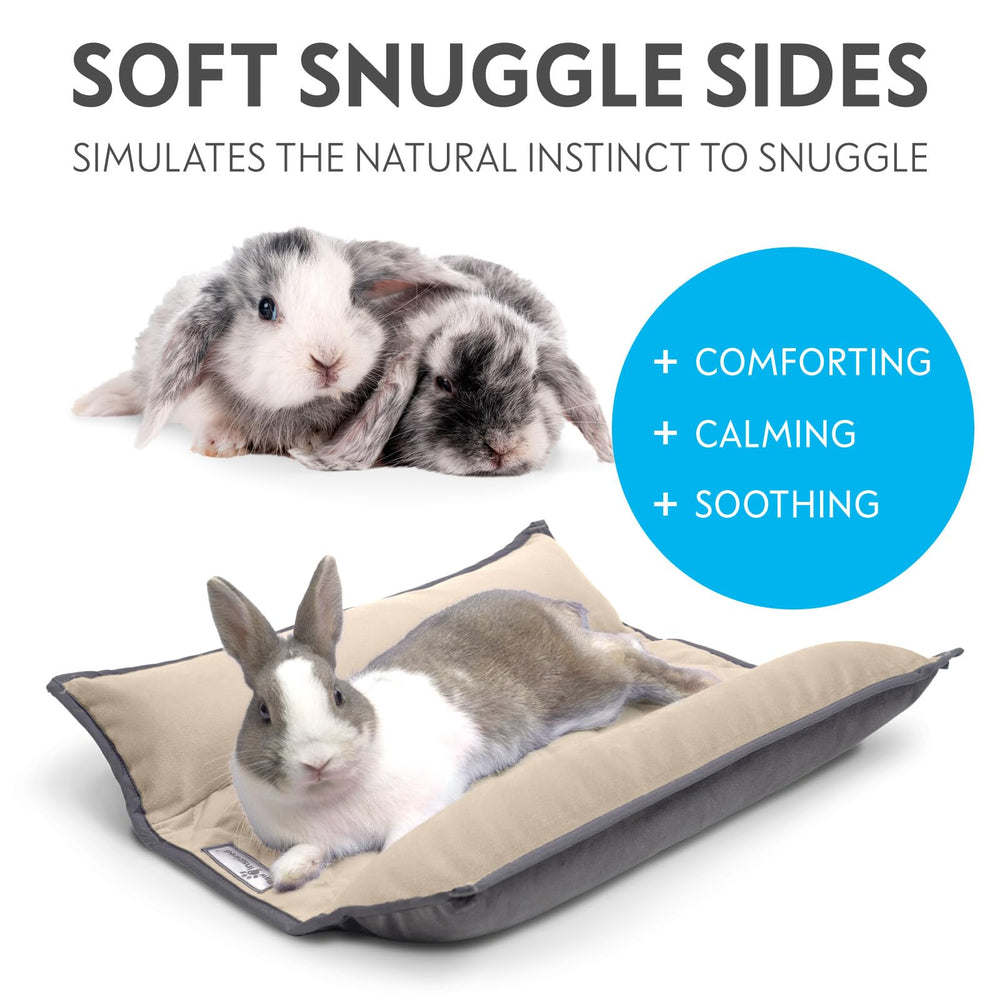 Paw Inspired Snuggle Bunny Bed in use in cage or playpen, plush pet enrichment.