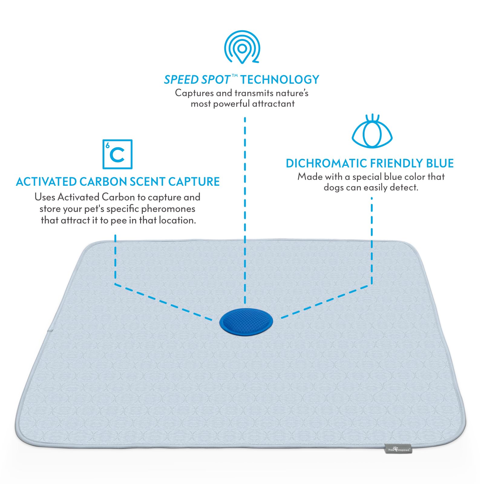 Paw Inspired Speed Spot blue patch shown as a detectable visual target for dogs