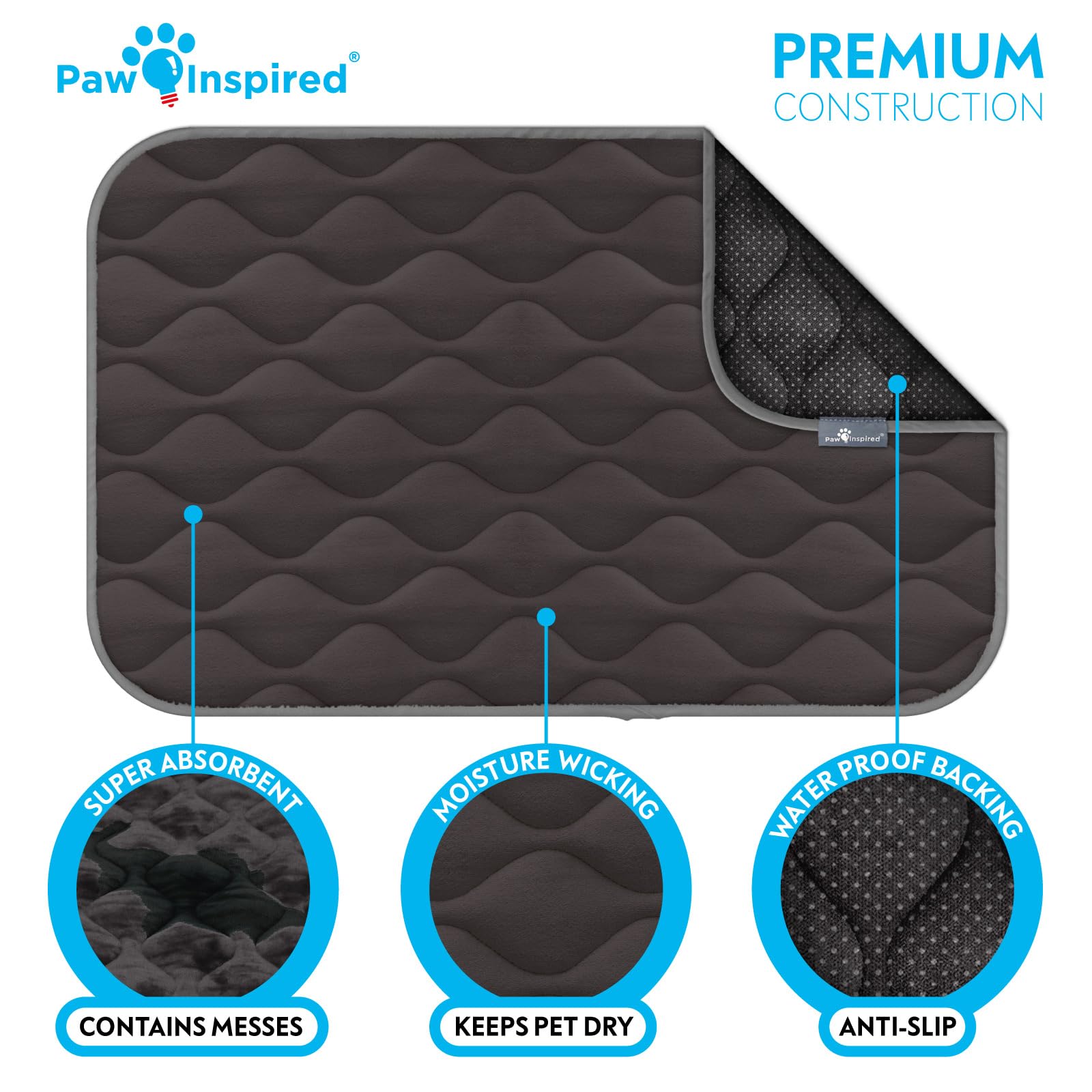 Paw Inspired gray mat with non-slip backing enhances crate safety