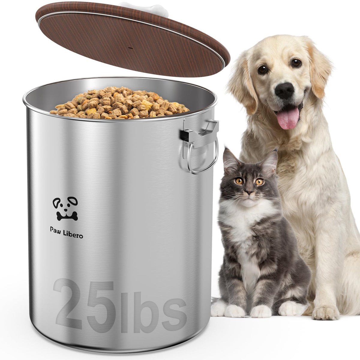 Paw Libero 25-lbs stainless steel container top view for fresh odor-free storage