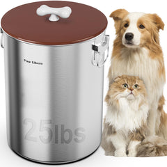 Paw Libero 25lbs stainless steel dog food bin front view keeps kibble fresh