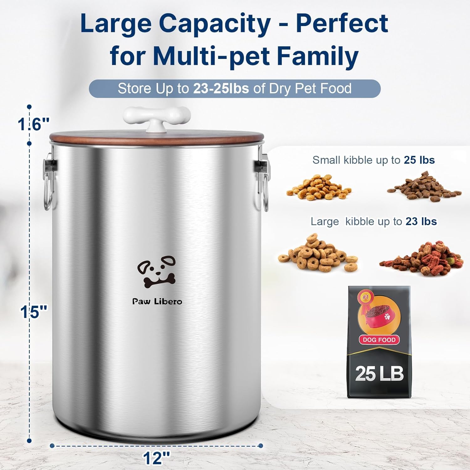 Paw Libero airtight wooden lid closeup for moisture protection and freshness.