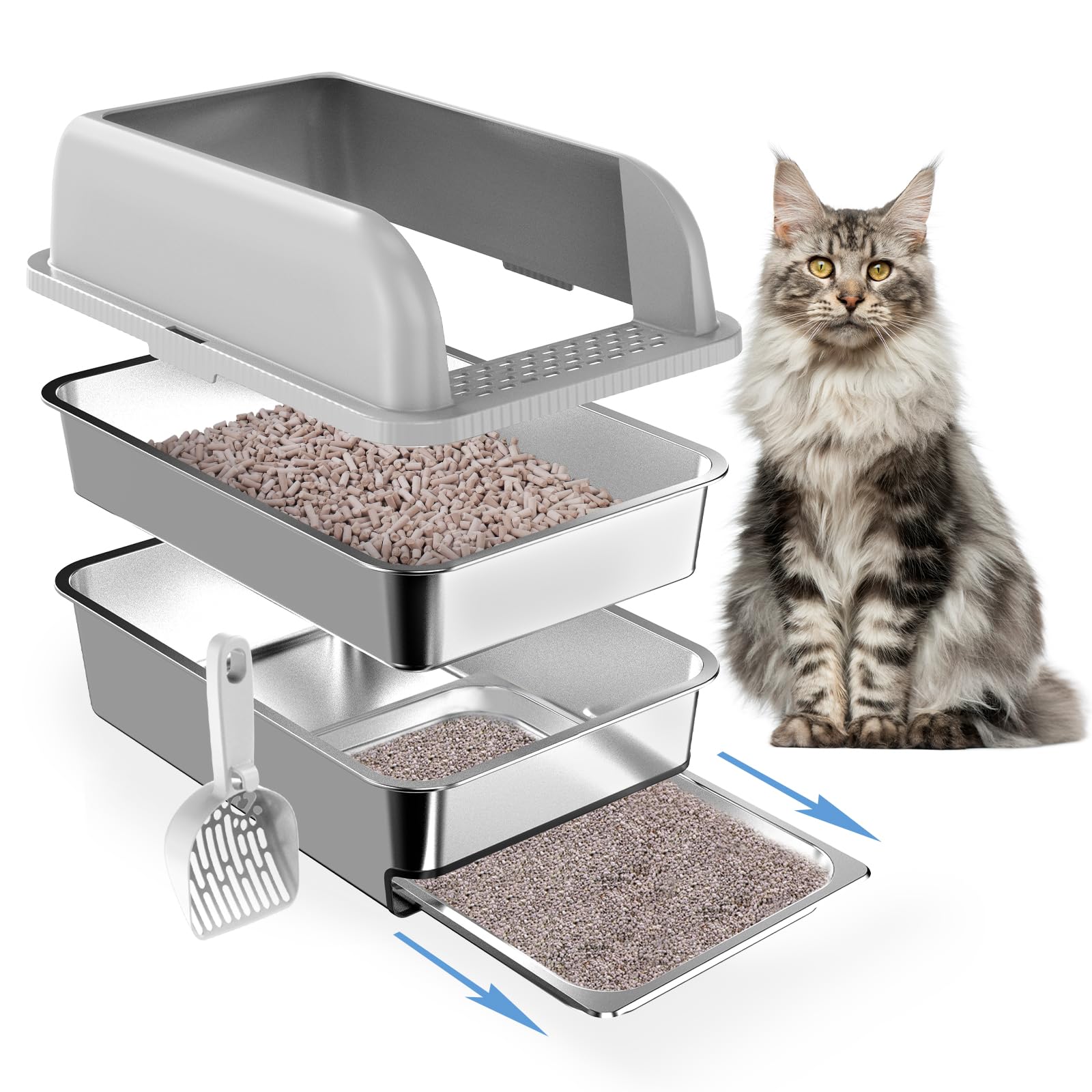 Paw Libero top-view enclosed stainless steel litter box for easy cleaning and odor control.