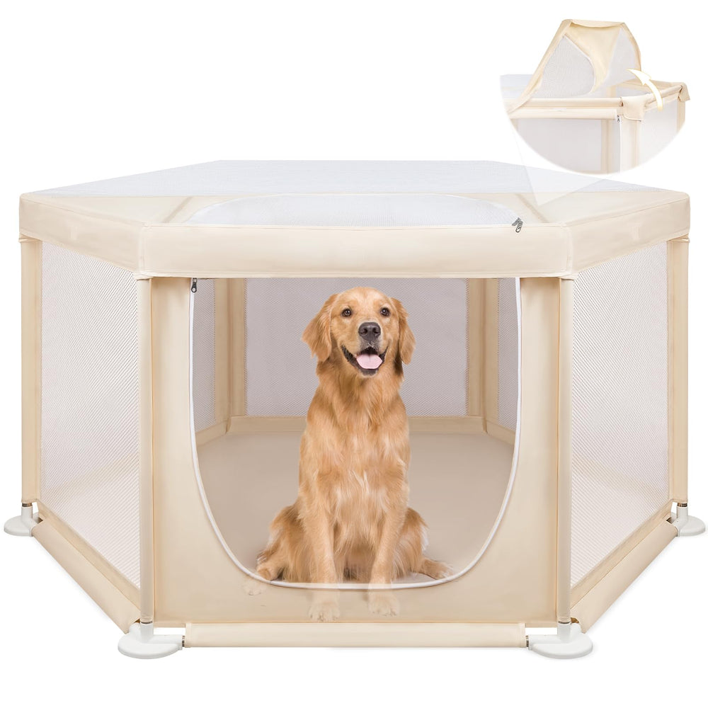 Paw Libero hexagonal playpen setup provides a spacious indoor play area.