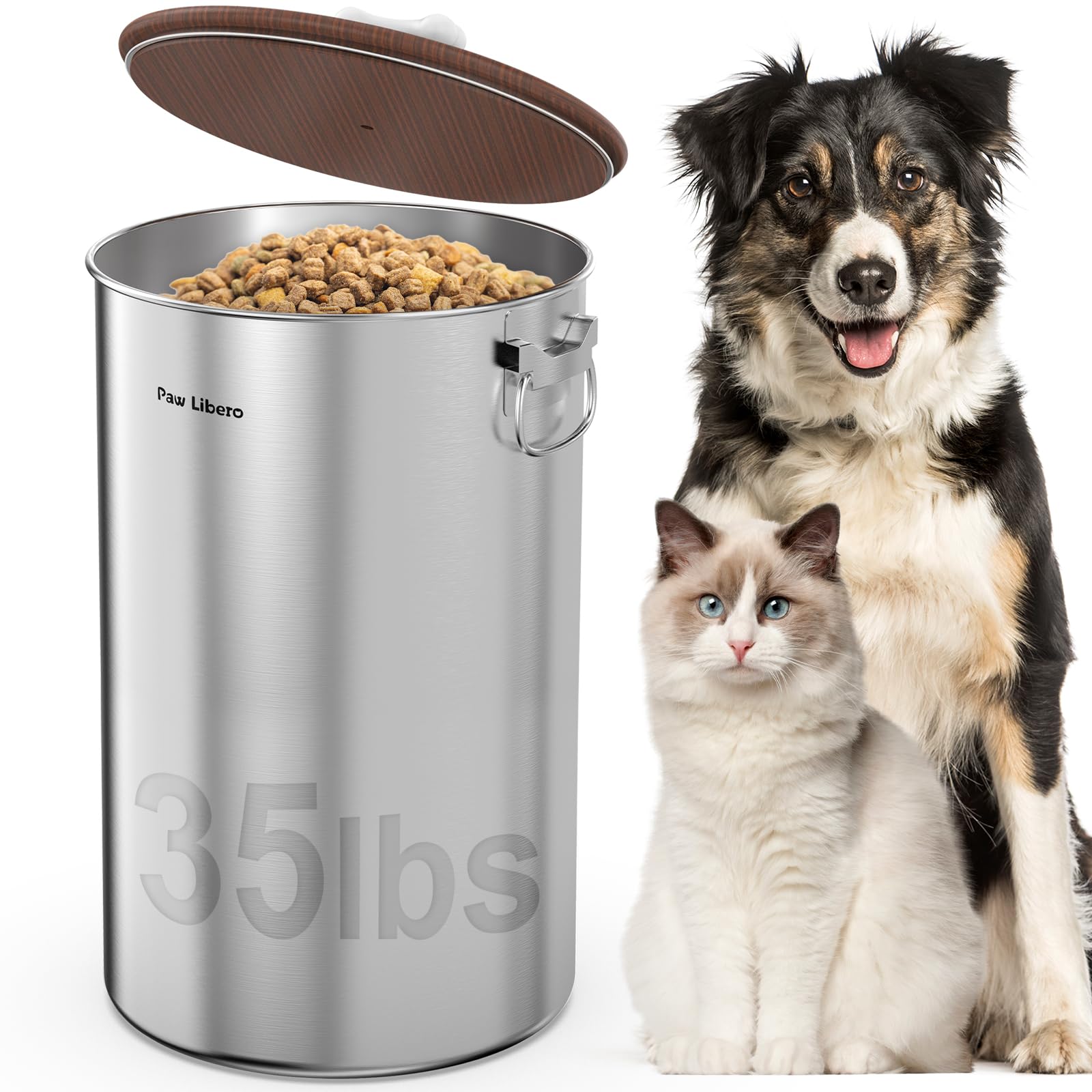 Paw Libero stainless steel bin with airtight lid preserves freshness