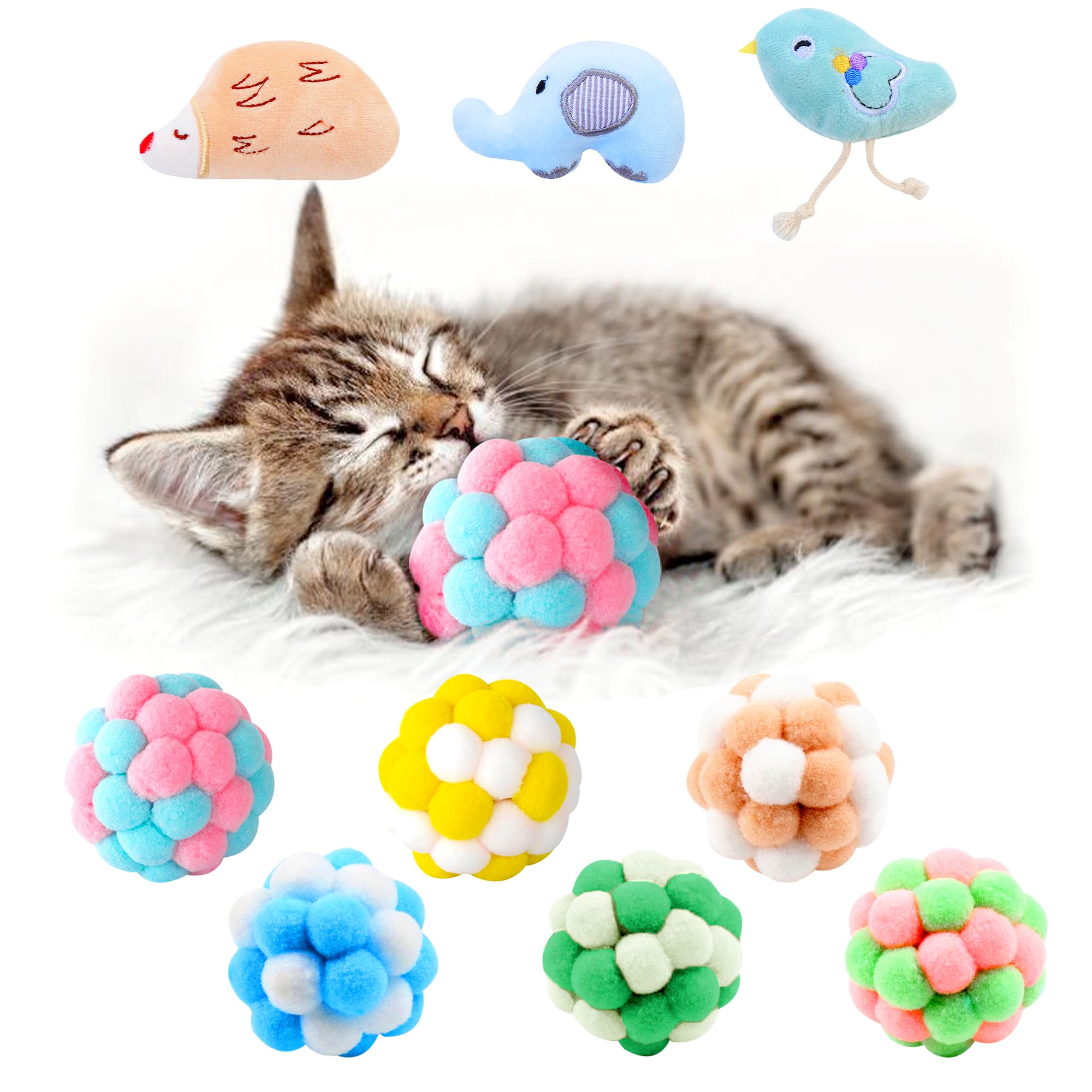 Paw Paw Babe 9 Pcs Cat Balls Plush Ball 01: soft bounce promotes active indoor play.