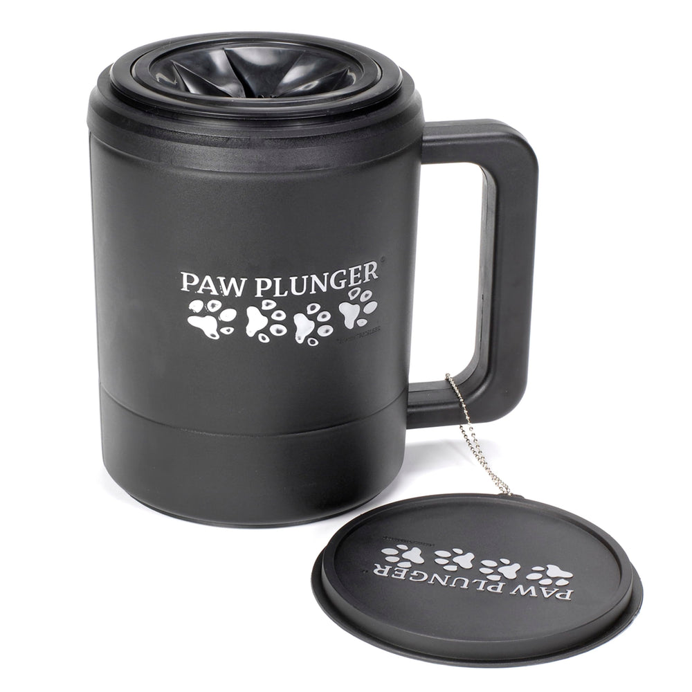 Paw Plunger dog paw cleaner front view demonstrates quick cleanup after outdoor walks.