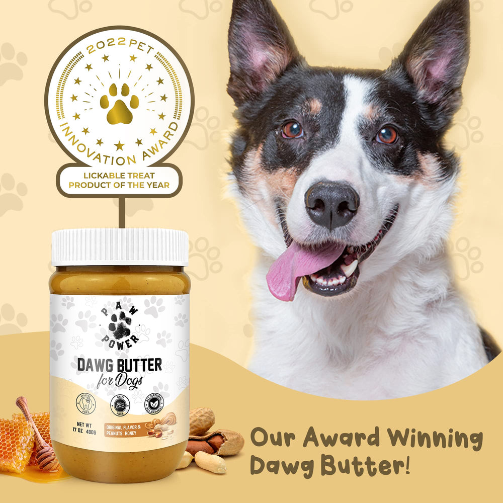 PAW POWER Dawg Butter dogs-enjoying — dogs enjoy wholesome peanut spread during treats.