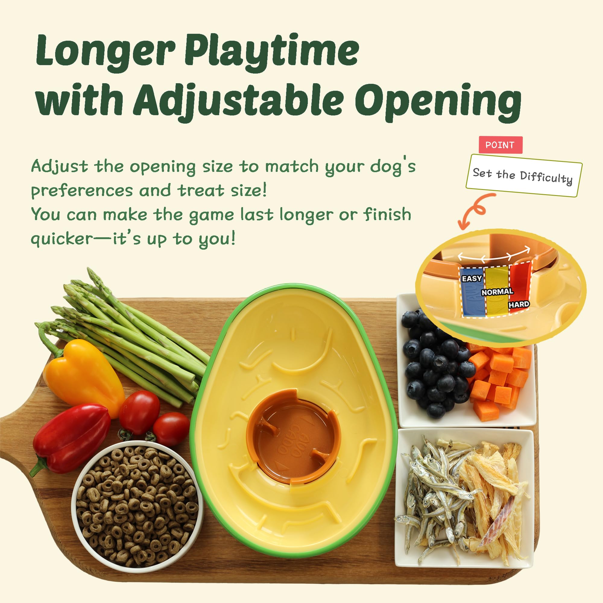 PAW QUEST Avocado wobble toy adjustable dispenser enables slower feeding and longer engagement