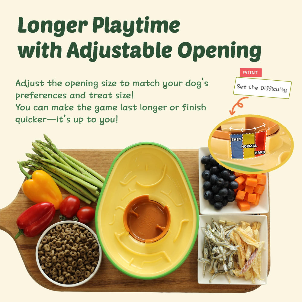 PAW QUEST Avocado wobble toy adjustable dispenser enables slower feeding and longer engagement