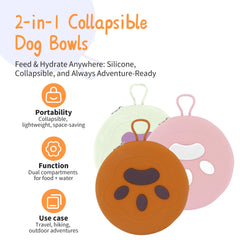 PawSailor collapsible bowls pink dual-compartments for separate food and water on adventures.