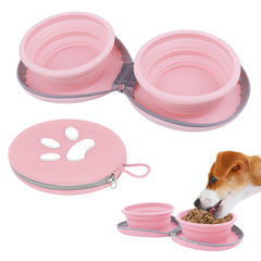 PawSailor collapsible bowls pink setup for portable travel feeding.