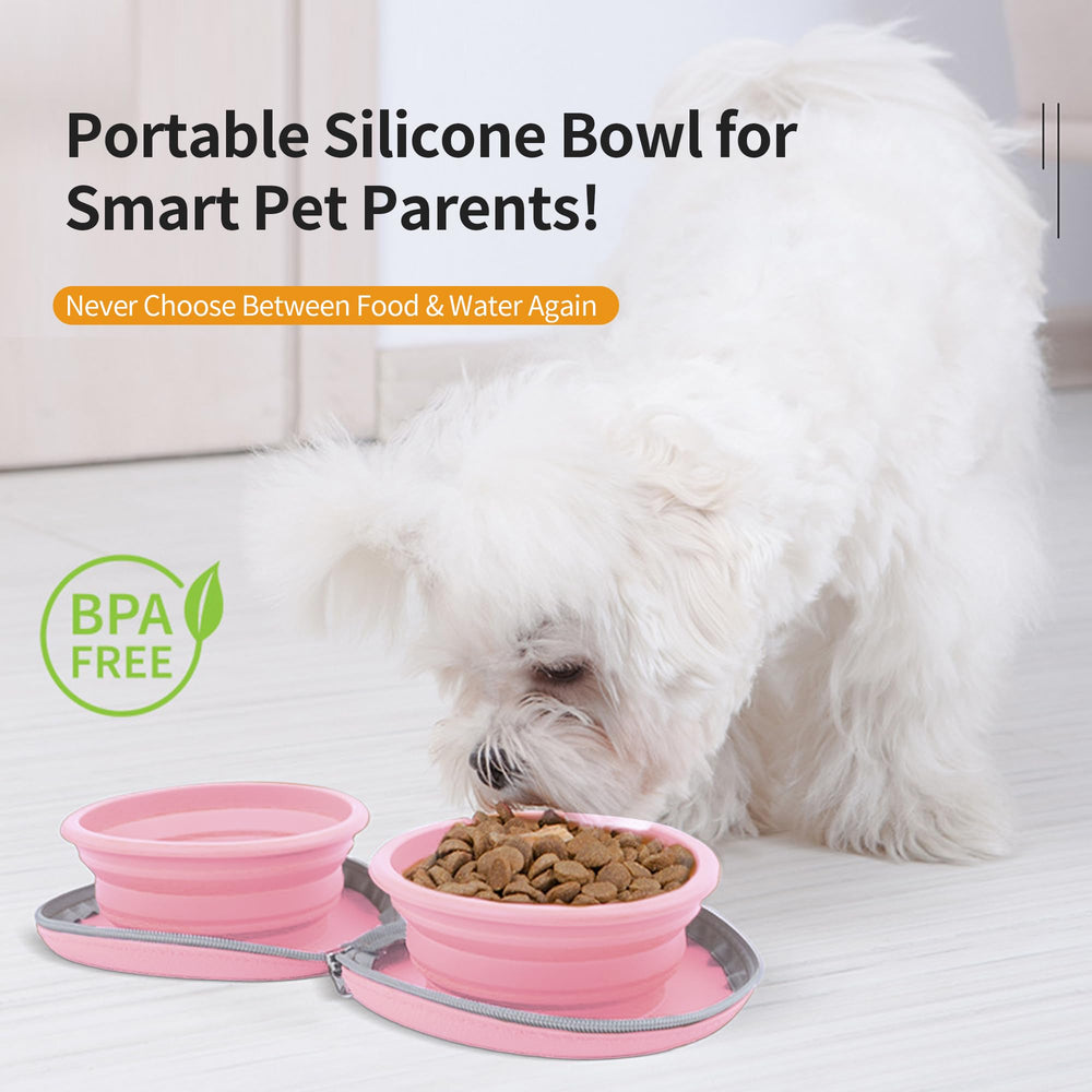 PawSailor collapsible bowls pink slip-resistant-base minimizes spills on uneven surfaces.