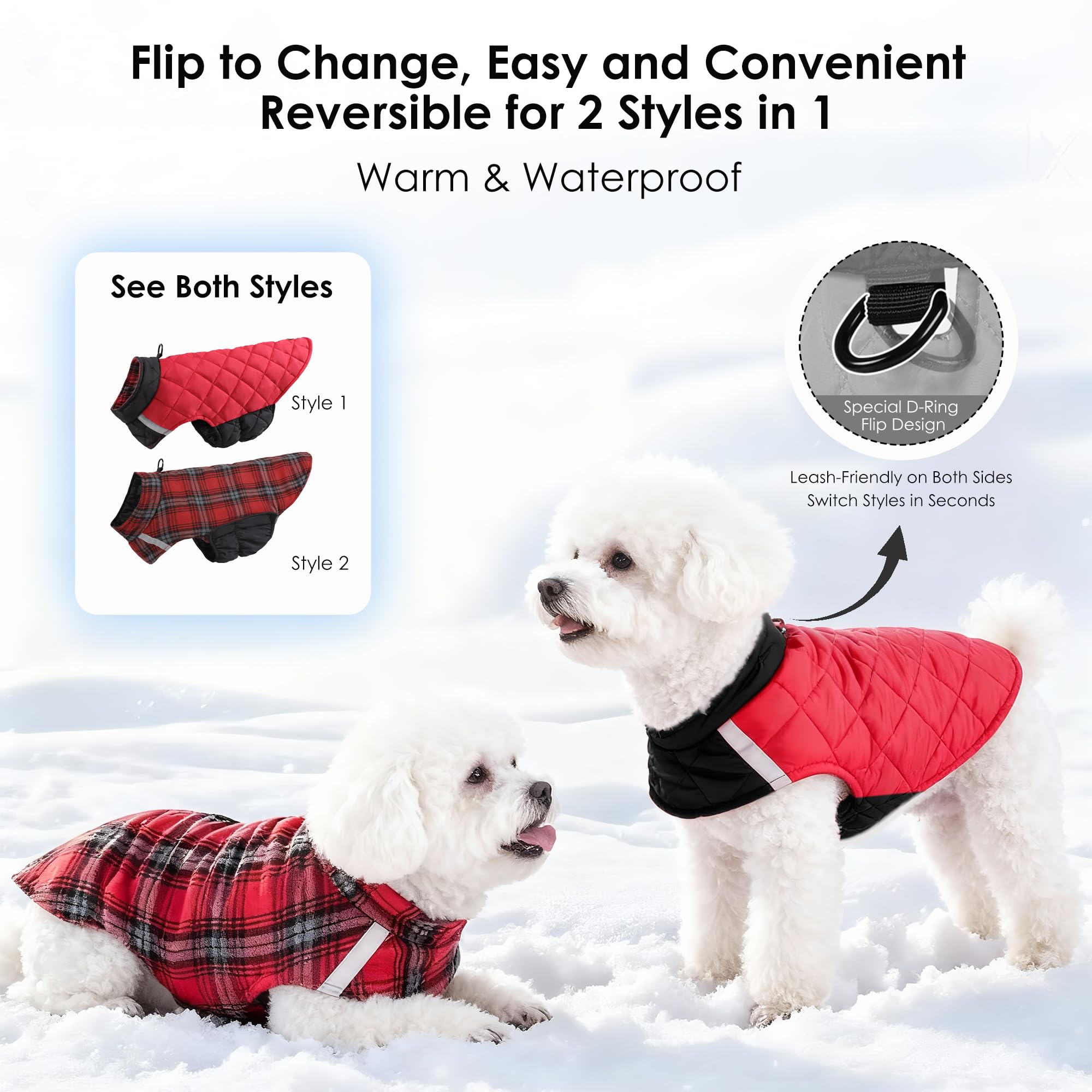 PawSailor Quilted dog coat reversible side shows two stylish looks