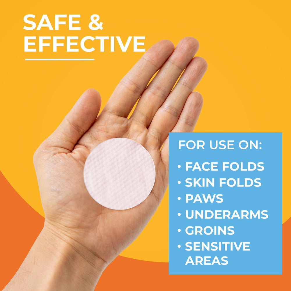Paw Science antibacterial wipes face folds use: safe around sensitive facial areas.