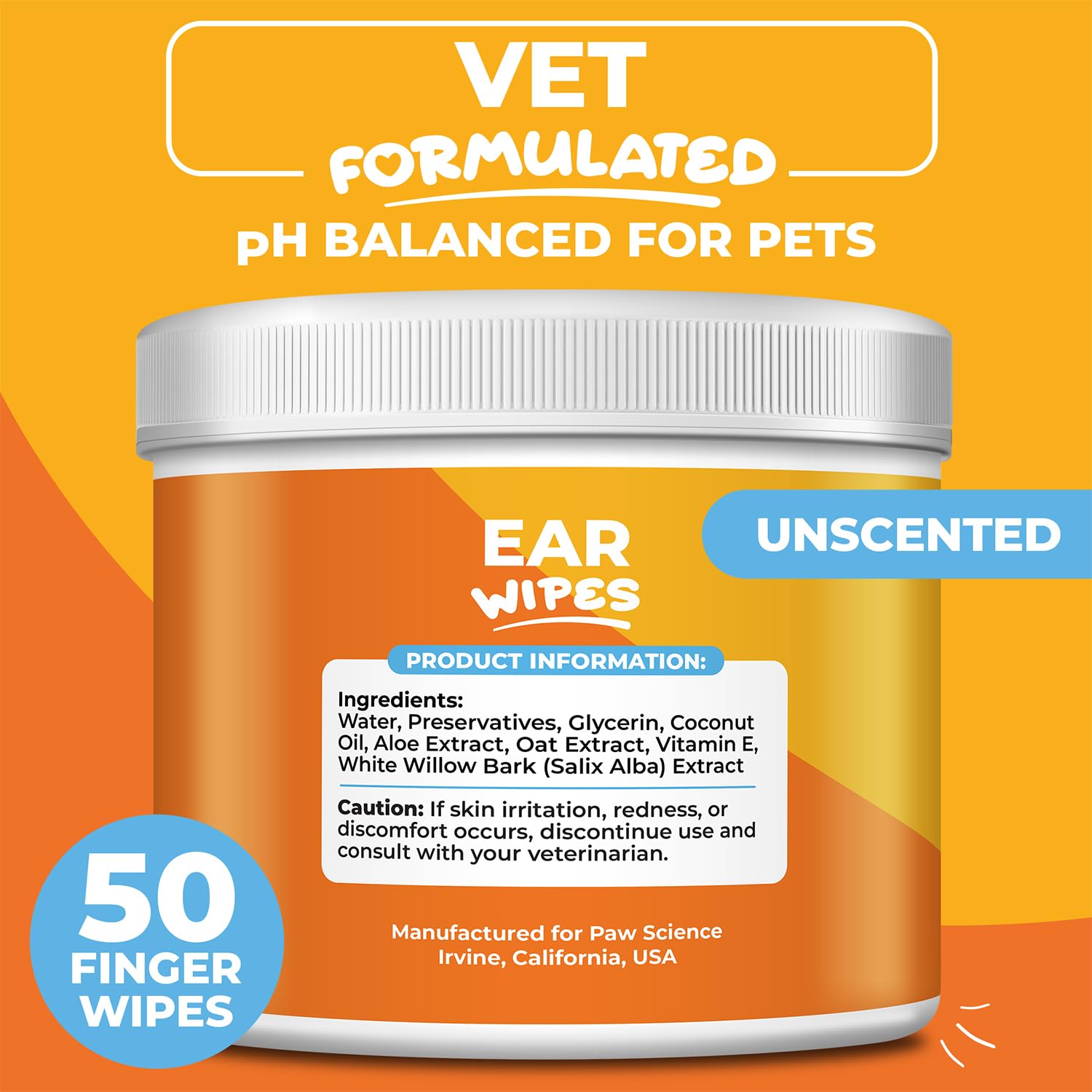 Paw Science cat ear wipes close-up for soothing ear care.