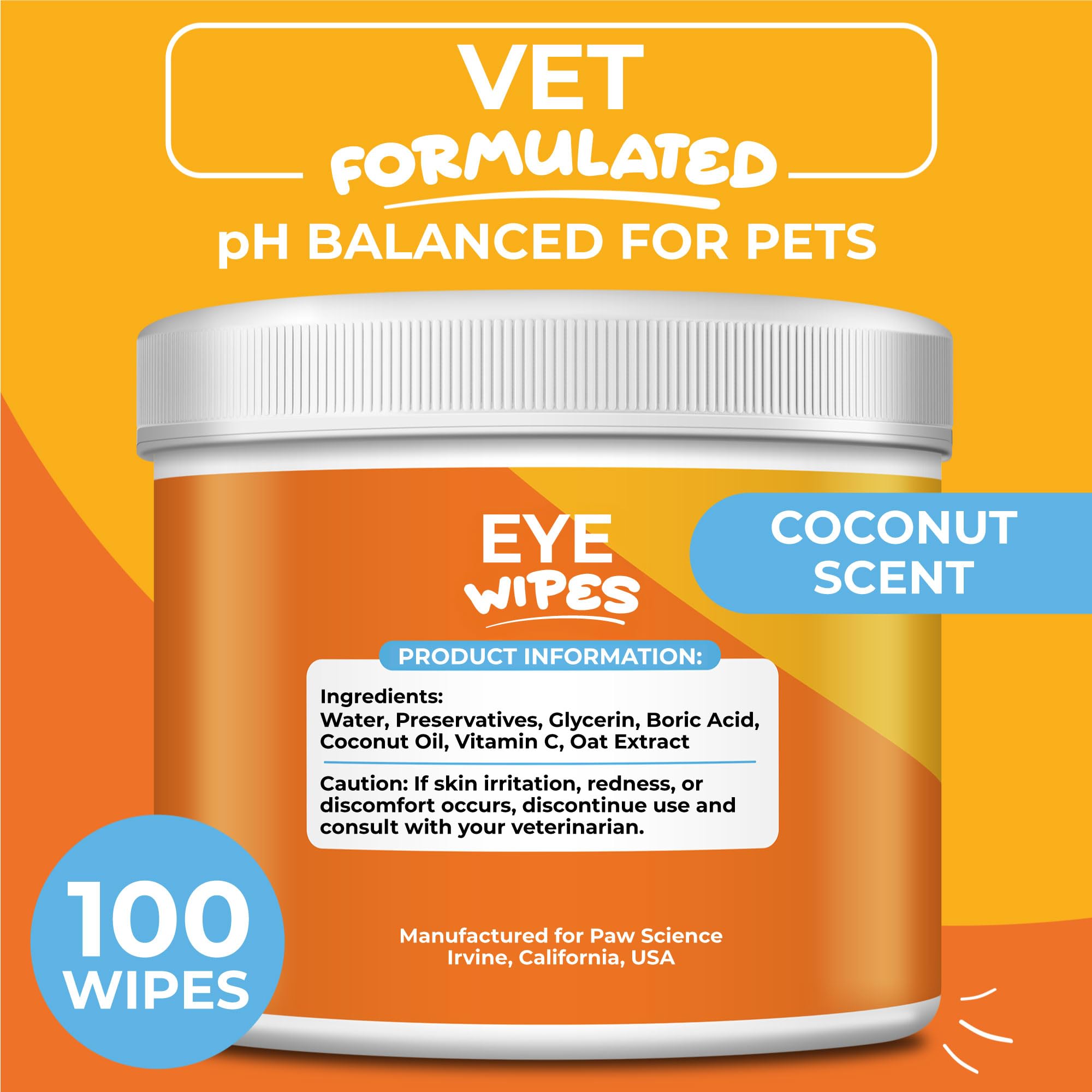 Paw Science Dog Eye Wipes tear-stain removal close-up showing brighter eye area.