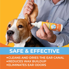 Paw Science ear cleaner application for dogs shows gentle cleansing and odor reduction.