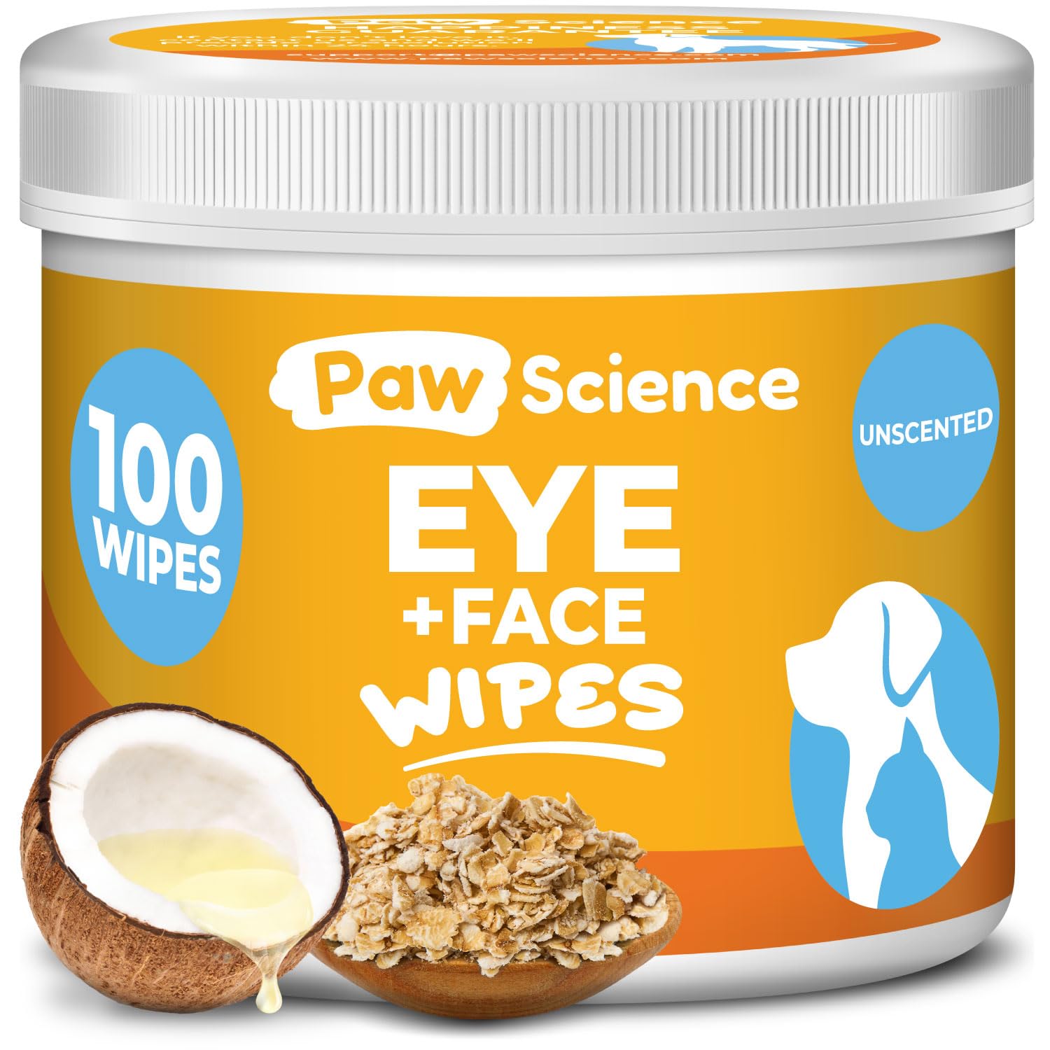 Paw Science eye wipes unscented tube closeup for gentle eye cleaning around pets.