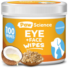 Paw Science eye wipes unscented tube closeup for gentle eye cleaning around pets.