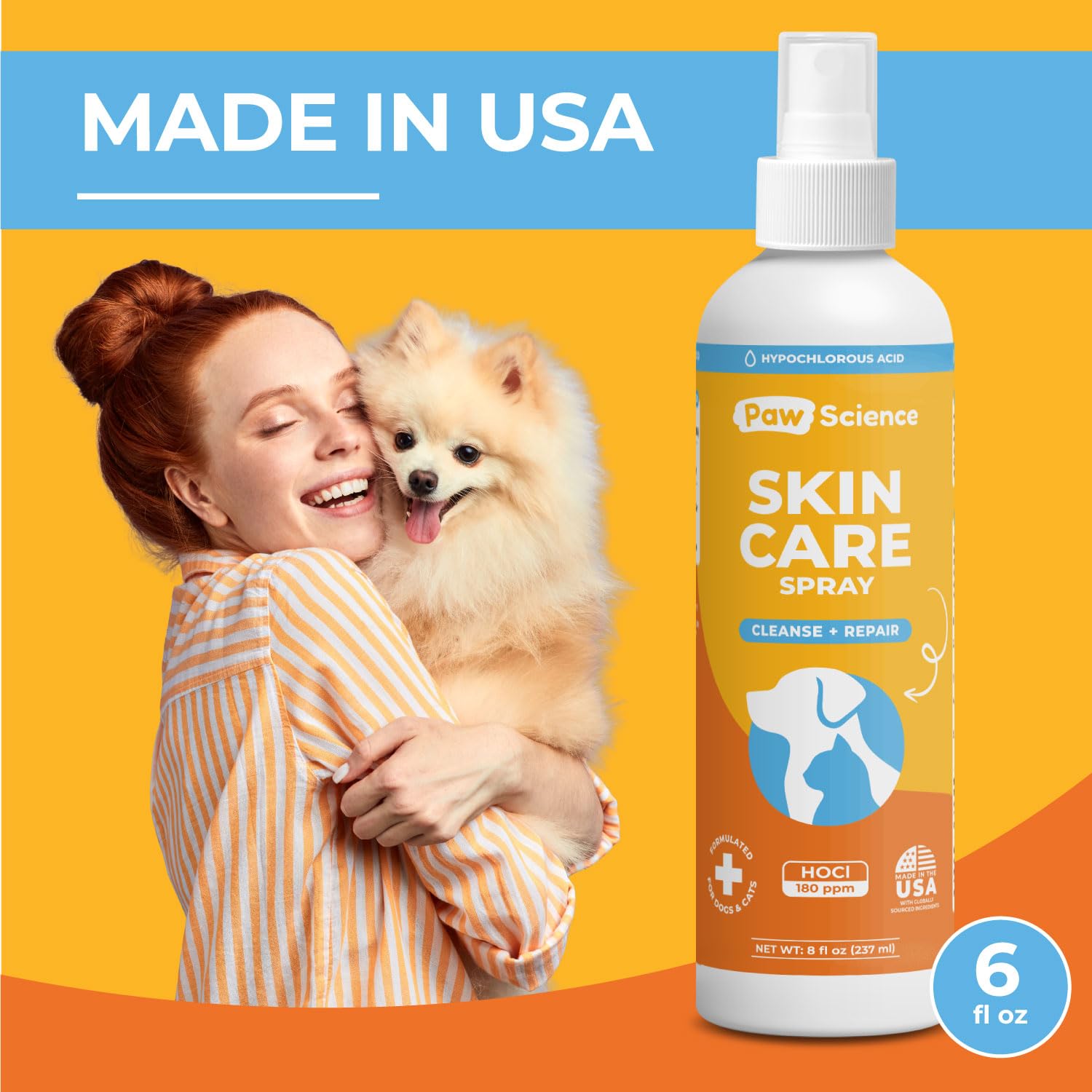 Paw Science Skin & Wound Care Spray bottle emphasizing lick-safe pet-safe care