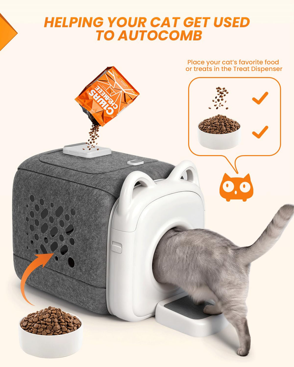 PawSwing multi-cat grooming system demonstrates efficient shared grooming in busy households.
