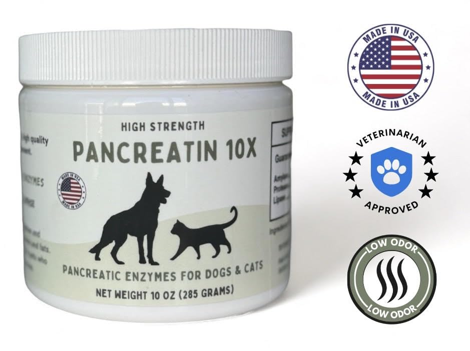 Paw Vitality Pancreatin 10X bottle back with dosing guidance for pets