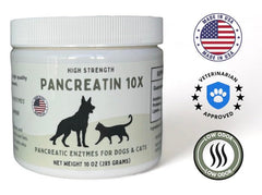 Paw Vitality Pancreatin 10X bottle back with dosing guidance for pets
