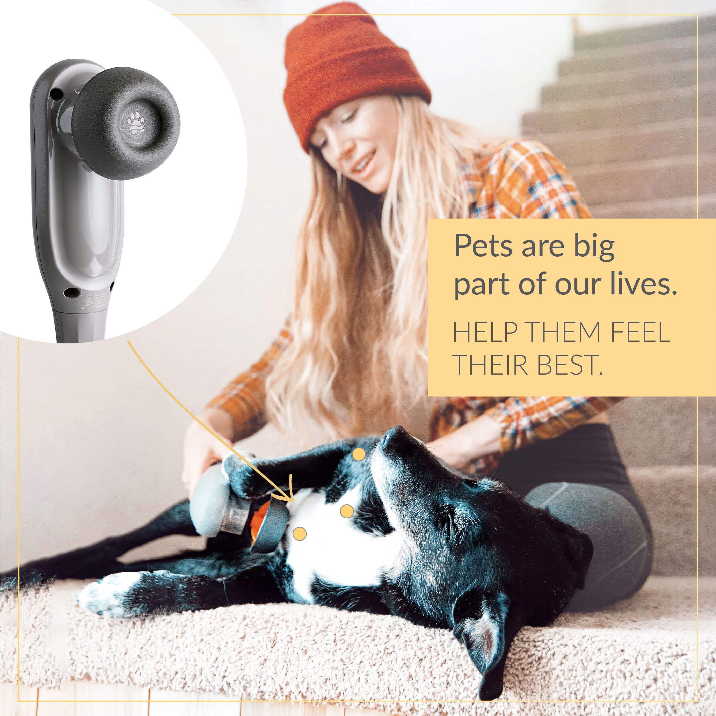 PAW WAVE PERK massager on dog back demonstrating muscle relaxation and improved mobility